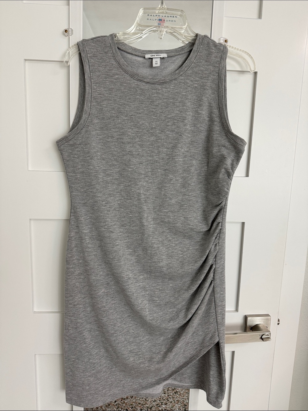 Nine West Gray Sleeveless Midi Dress with Side Ruching